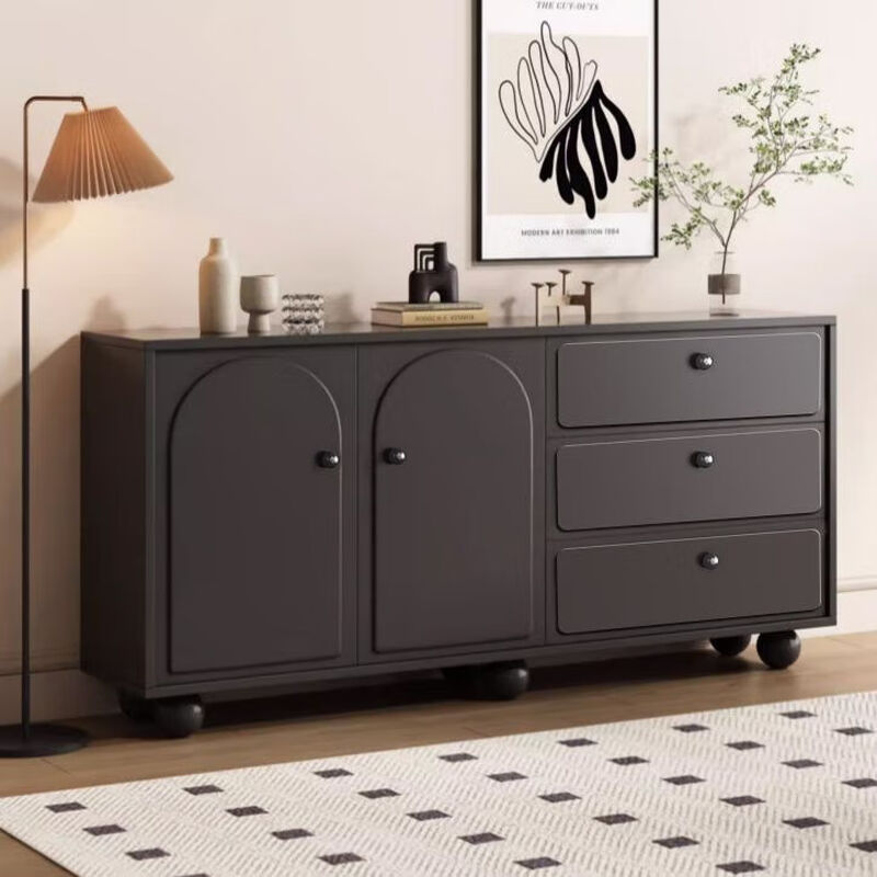 Vladimir solid wood sideboard light luxury customizable Nordic style living room wine cabinet tea cabinet multi-functional kitchen storage cabinet cream white* thickened solid wood board* door-to-door delivery double door 60CM* European style embossed door