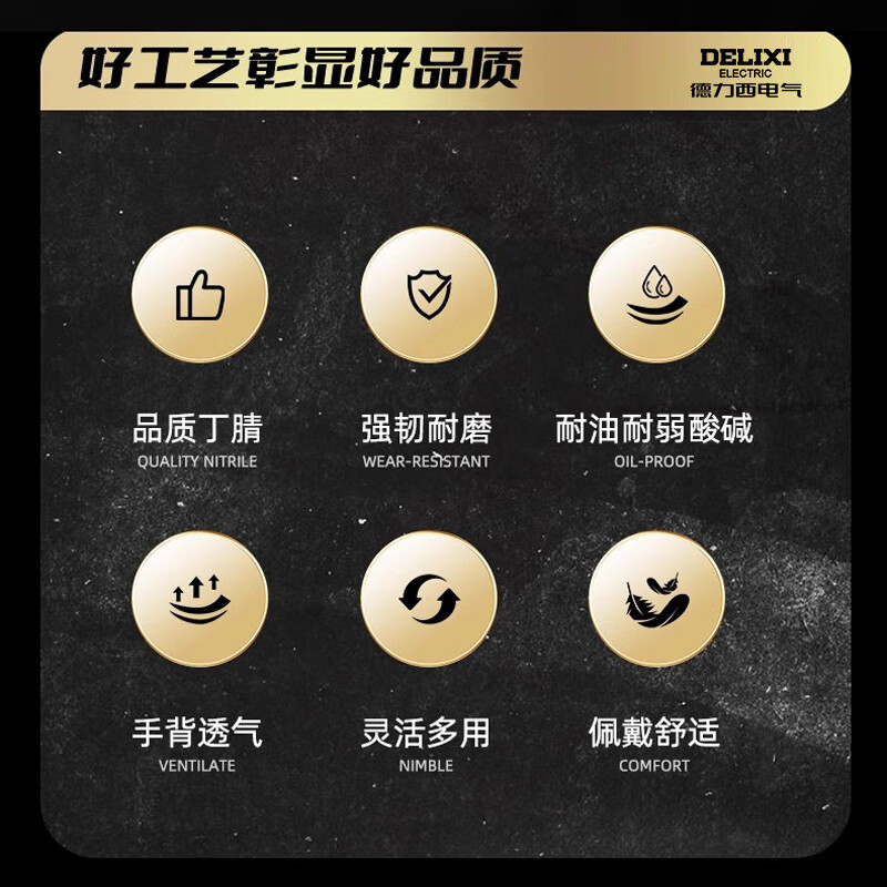 Delixi Electric labor protection gloves work labor protection work non-slip wear-resistant work site dipped gloves nitrile-nitrile labor gloves economical blue nitrile 12 pairs