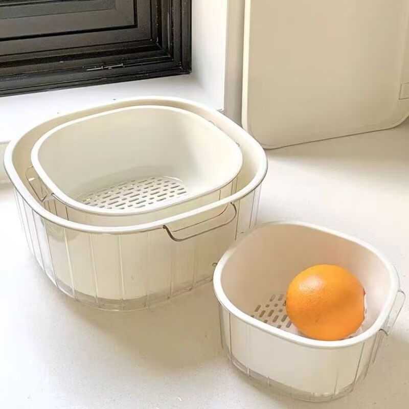 Aoshida double-layer extra thick vegetable washing and draining basket plastic kitchen drain basket multi-purpose living room shopping basket fruit and vegetables. Order according to specifications. Strong and durable | Super large capacity | Quick draining