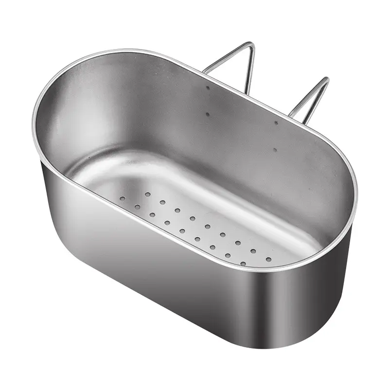 Mimu 304 stainless steel hook drain basket kitchen sink drain basket filters leftovers, washes vegetables and fruits, nail-free natural hanging style large size