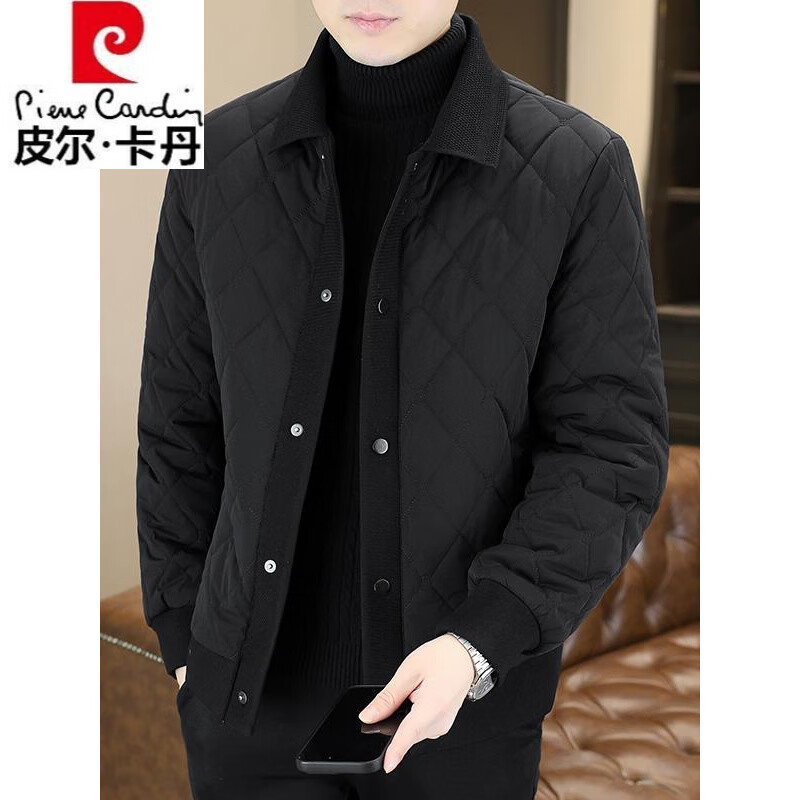 Pierre Cardin 2025 Plaid Cotton Jacket Men's Winter New Thin Warm Lapel Cotton Jacket Fashion Casual Cotton Jacket Gray 2XL 135-150 catties