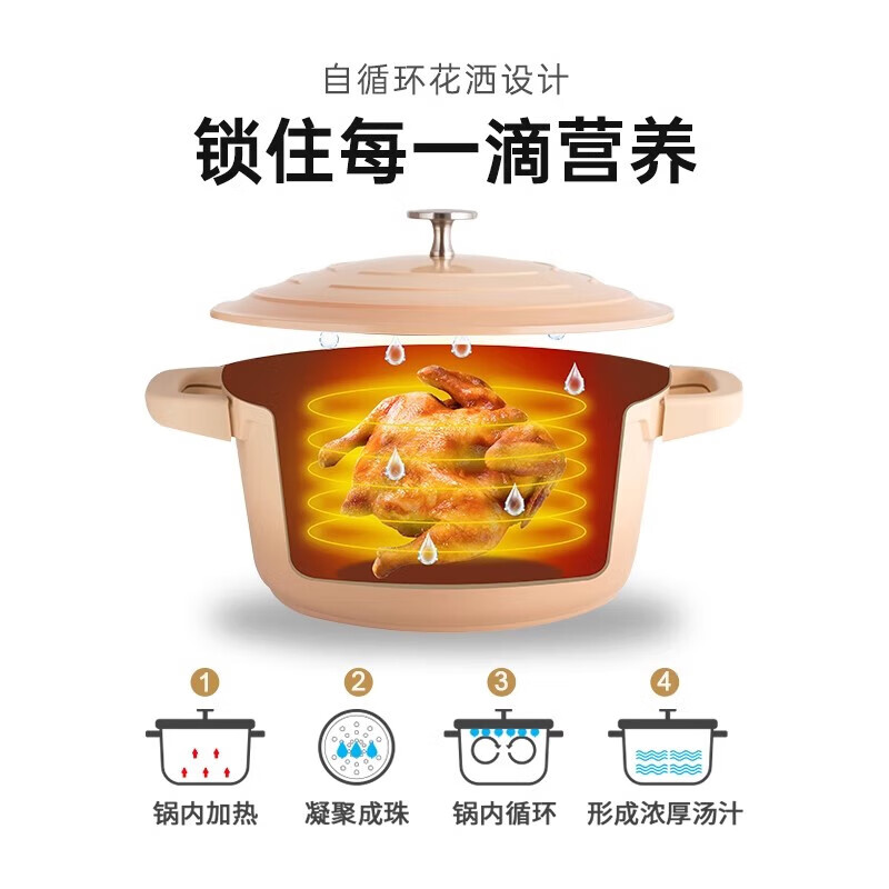 Enamel pot household non-stick pot double-ear ceramic soup pot stew pot cooking pot gas stove induction cooker universal soup pot gradient peach color 24cm
