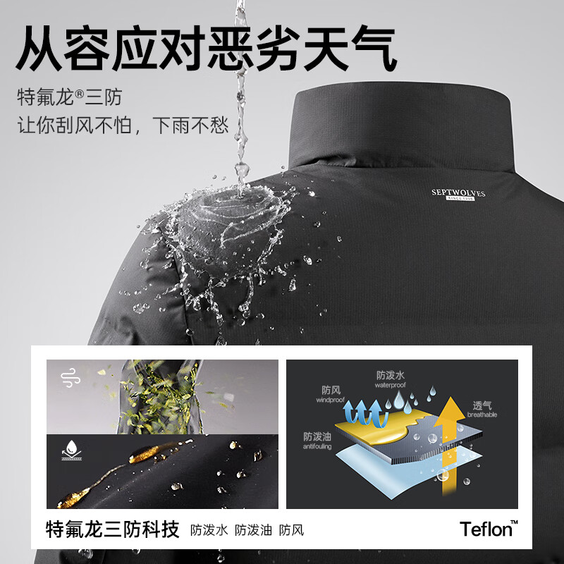 Septwolves down jacket men's winter three-proof goose down jacket men's warm stand-up collar jacket cold-proof clothes men's tops clothing