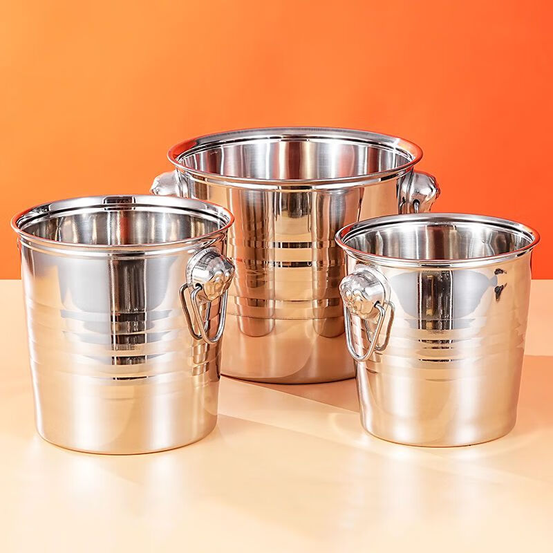 Internet celebrity ice bucket commercial stainless steel portable small ice bucket KTV bar champagne bucket red wine beer home thickened natural color-12CM portable-snack bucket 0.8L