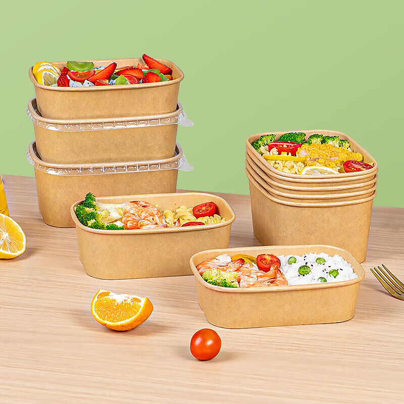 Temeiju disposable lunch box paper bowl lunch box with lid tableware packed picnic thickened lunch rice bowl camping 750 type * 10 sets