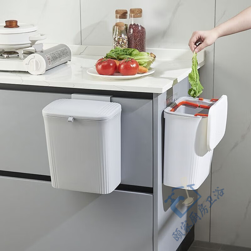 FANCYCHIC bathroom trash can wall-mounted toilet household sandwich paper basket with lid hanging without punching Main picture 9L one-click packaging + liftable inner tube + 80 garbage bags