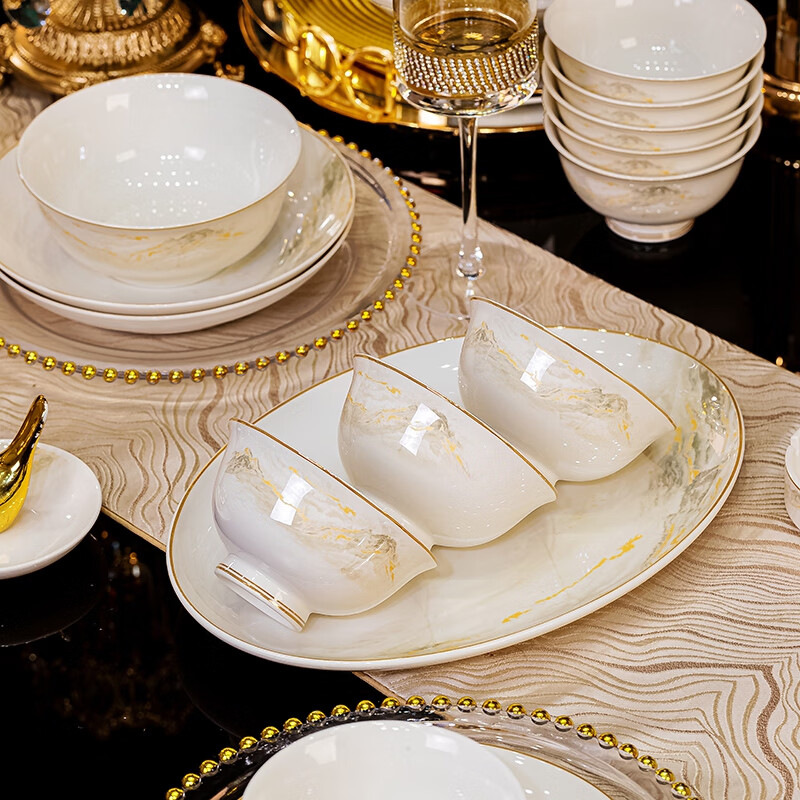 Wanxiang Jingdezhen household dishes 2025 new high-value light luxury dishes and tableware complete set of dishes and chopsticks housewarming gift