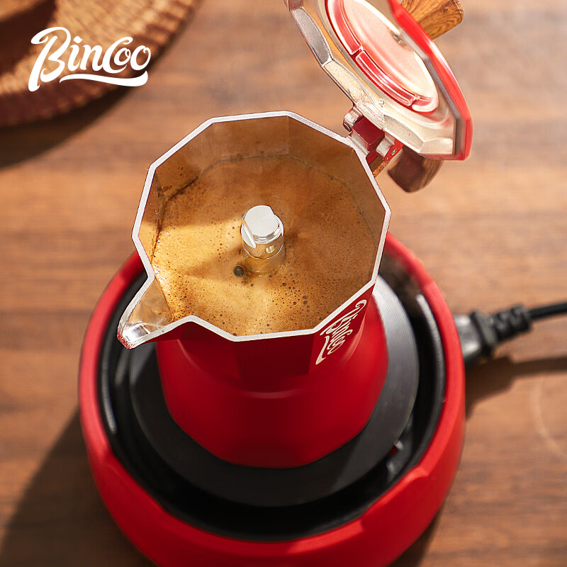 Bincoo double-valve Moka pot household electric stove coffee pot small espresso hand-ground coffee machine set for two people white double-valve Moka pot--4-piece set