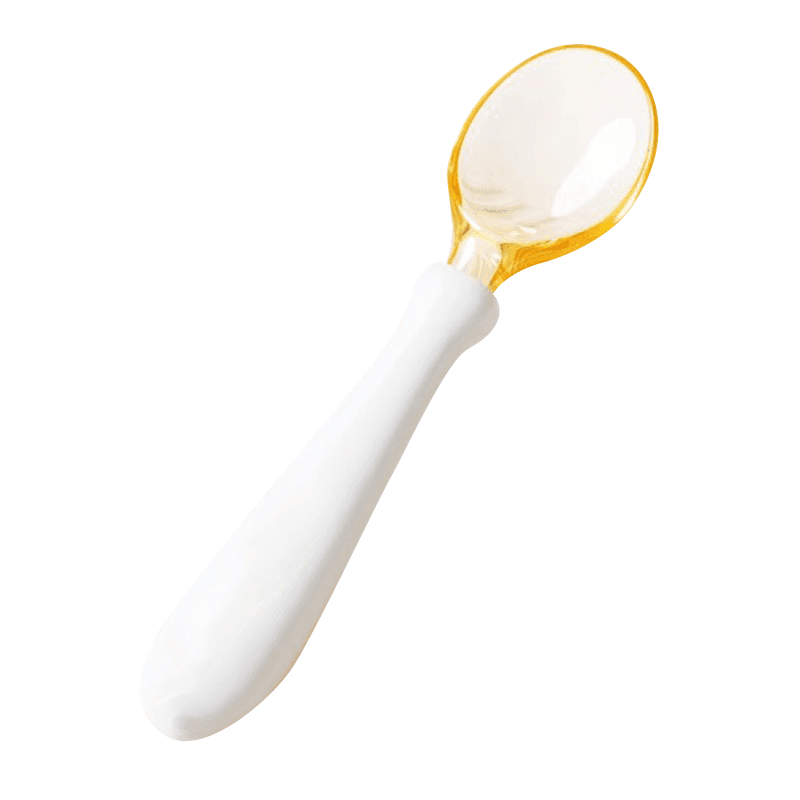 Shantou Lincun PPSU Yuanbao spoon baby food supplement learning to eat training fork spoon children's independent eating tableware fruit can be bent twisted Yuanbao spoon with saliva towel