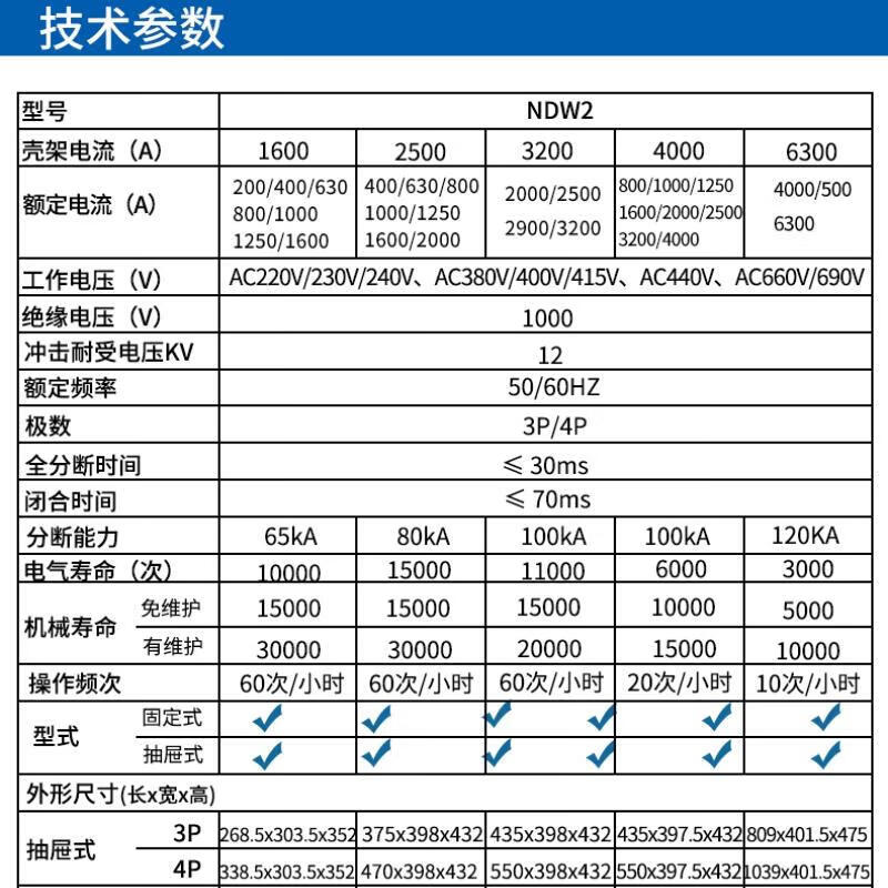 Liangxin Shanghai style frame circuit breaker-3200-2000A1600A1250A1000A 400A drawer horizontal x3PxNDW2-1600