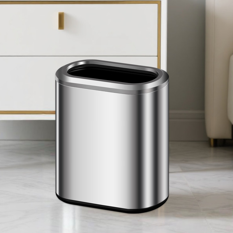 It is said that the lidless direct throw narrow gap trash can 2025 new household dormitory with stainless steel pressure ring large capacity living room kitchen bathroom toilet gap special hotel office high-end light luxury with pressure ring model with inner bucket-7L sand silver steel