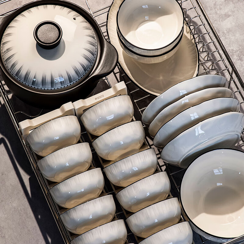 RWTW high-end bowl and dish set household underglaze color light luxury bowl and plate tableware 2025 new tableware set for moving into a new home healthy underglaze color 6-person food gift box (soup bowl configuration) 32-piece set