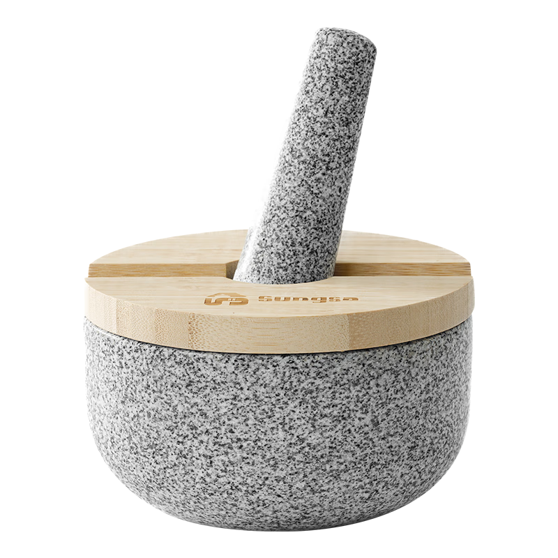Home KATEI STORY Japanese garlic mash stone mortar granite garlic mortar manual pounding bowl garlic paste Chinese medicine grinder with cover splash-proof and dust-proof granite grinding stone mortar set