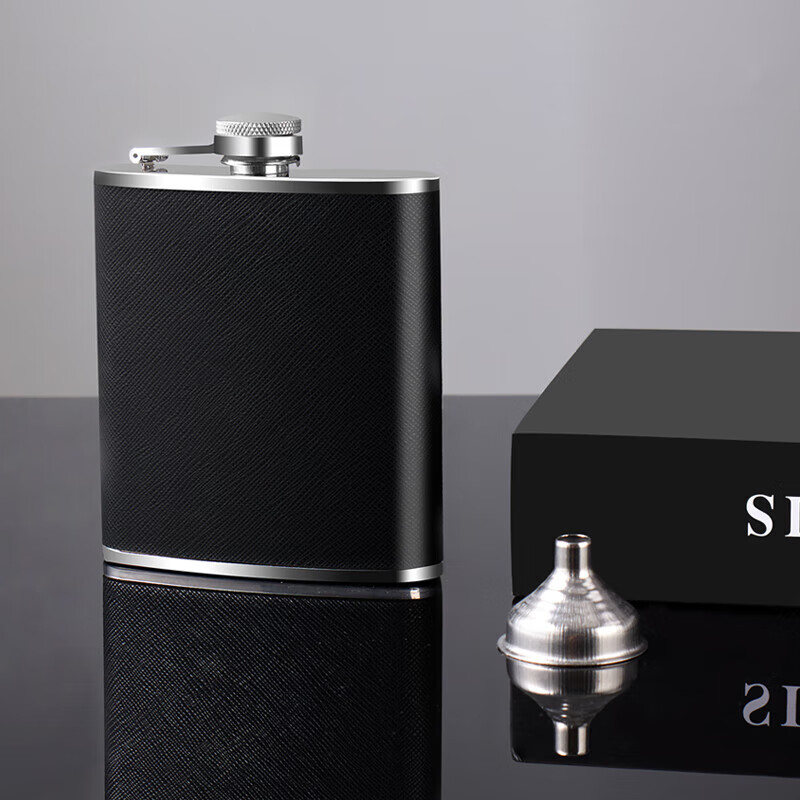 Baijie wine bottle 304 stainless steel portable leather wine bottle outdoor thickened white wine bottle flat wine bottle 170ml + funnel