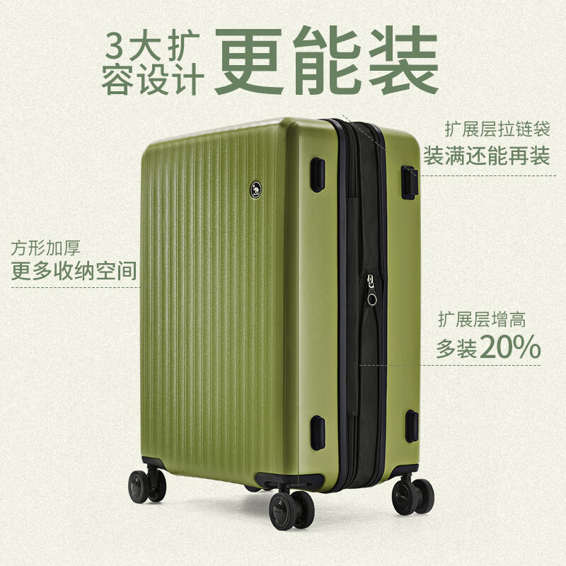 Hervas suitcase 20 boardable girls' trolley case large capacity 24-inch suitcase student password box travel leather suitcase youth version avocado green 24-inch (+20% capacity) checked box
