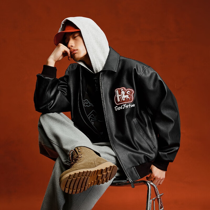 JACK&JONES Men's Jacket Year of the Horse Fashion Street Embroidery Loose Casual Lapel PU Jacket Top 2261P3001