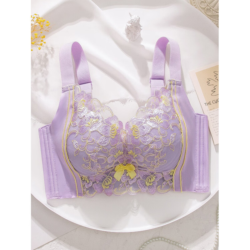 Yalu animal year bra set small breast push-up thick style auxiliary breasts without steel ring thick embroidery red bra set set red 90A 40