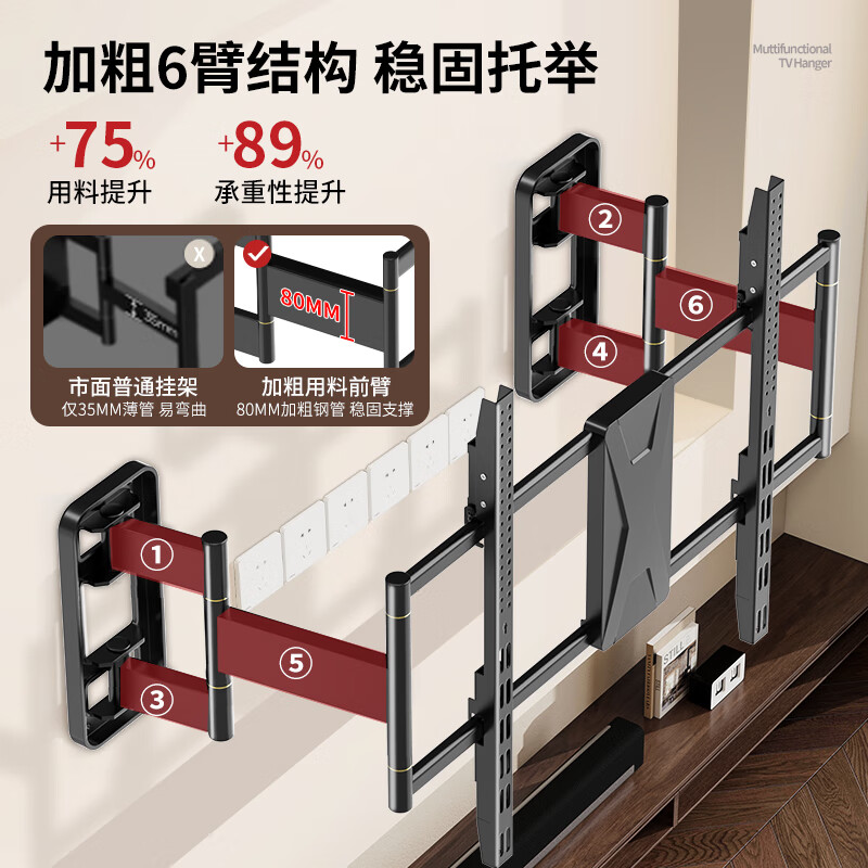 ProPre 75-100 inches telescopic rotating multi-function LCD TV wall mount, suitable for Huawei Honor smart screen Hisense Skyworth TCL Samsung Sony and other brands.