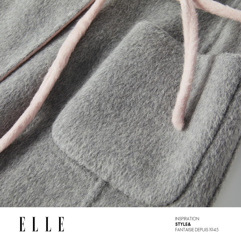 ELLE Zhu Xudan's same style French sheep wool woolen coat for women 2025 winter new double-sided woolen coat gray pink M