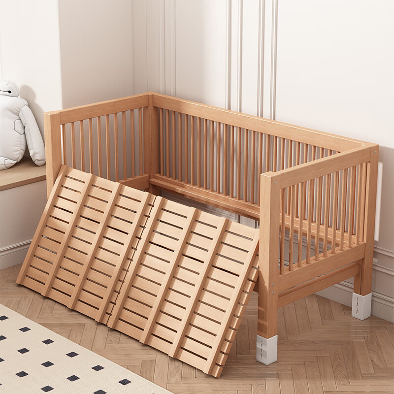 Intelligent Tree Beech Spliced Bed Crib Solid Wood Children's Bed Extra Wide Bedside Small Bed Flat Connected to Large Bed Adults Can Sleep Can Be Customized All Beech Wood Single Bedside Style + 7cm Removable and Washable Coconut Palm Latex Mat 180*70cm