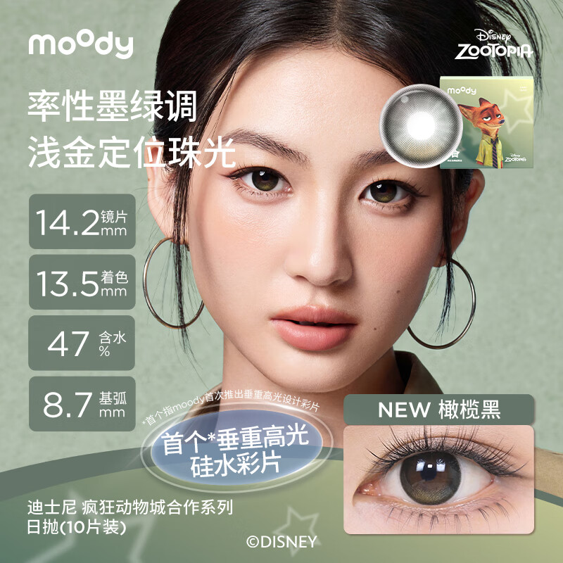 Moody Disney Zootopia Contact Lenses High Gloss Color Contact Lenses Daily Disposable 10 Silicone Hydrogel Linen Blue 0 Degrees