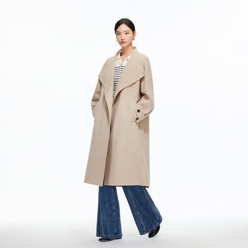 VEROMODA woolen coat for women 2025 winter new style loose belt mid-length simple coat 32544S002