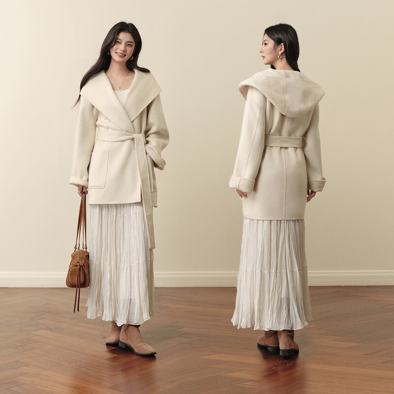 Shi Fanli (S EIFINI) Mencius same style bathrobe style woolen coat new micro wide version double sided woolen coat off-white S