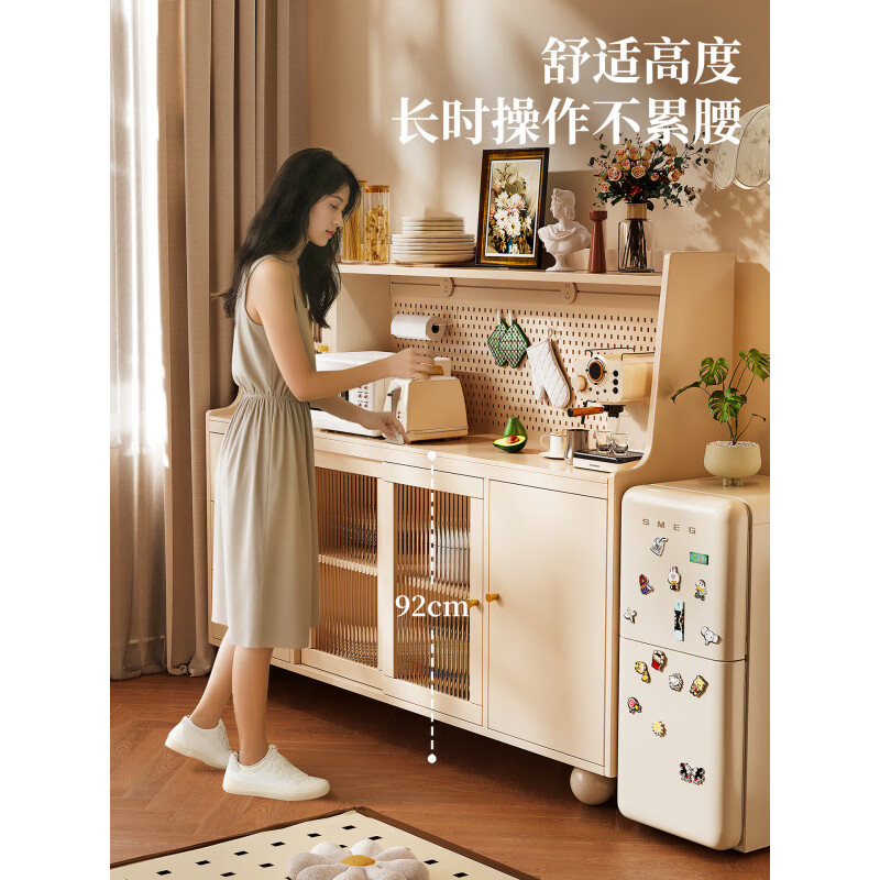He Jiagong sideboard integrated wall solid wood storage cabinet coffee cabinet cabinet living room wine cabinet multi-functional tea cabinet storage cabinet cream white-100*40*127.5CM power rail