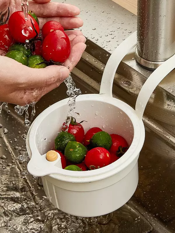 Yusenyi creative multi-functional push-type sink filter storage hanging basket kitchen rack faucet sponge drain rack drain hanging basket (white x1) one-click drain without dirtying hands