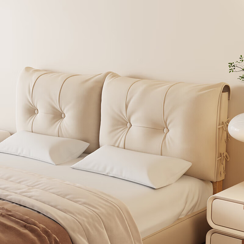 He Jiagong Yunduo cream style leather bedside soft cushion cushion strap headboard back custom cover tatami cushion light luxury anti-scratch leather milk bag apricot gray length 90*height 60*thick 12cm bedside set