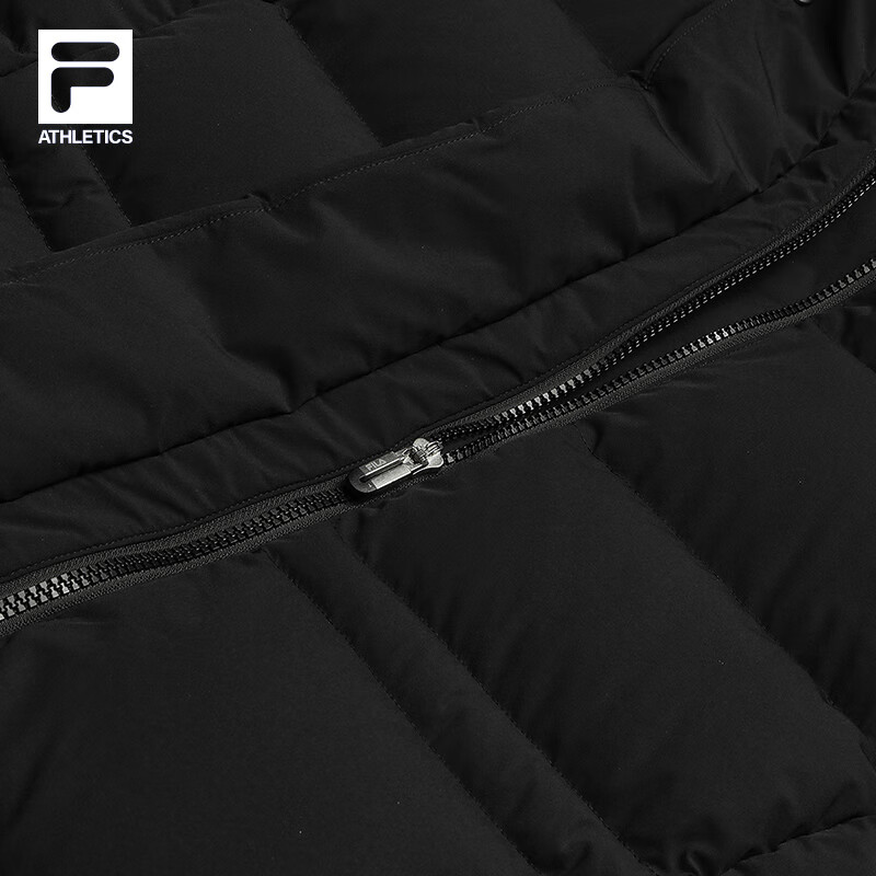 Fila Fila official women's long goose down down jacket 2025 winter new fitness sports warm hooded jacket dark black-BK M 165/84A/M