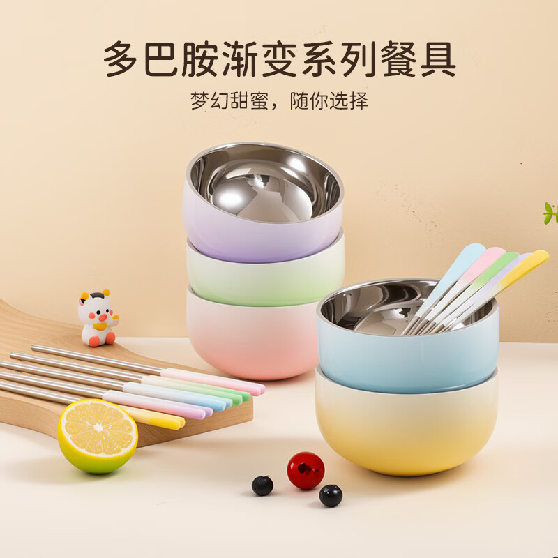 COOKSS food-grade stainless steel rice bowl, household children's adult food supplement soup bowl, double-layer insulation, anti-scalding and anti-fall bowl