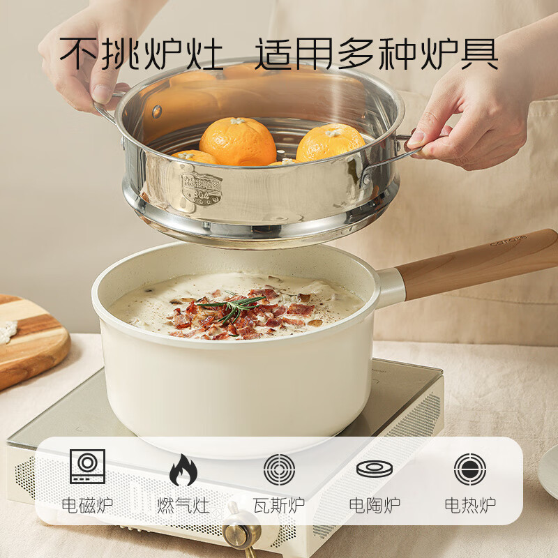 Carrot ceramic non-stick pan complete household pot set flat-bottomed wok frying pan induction cooker gas stove special milk tea color non-stick pan 5-piece set-L 5-piece set