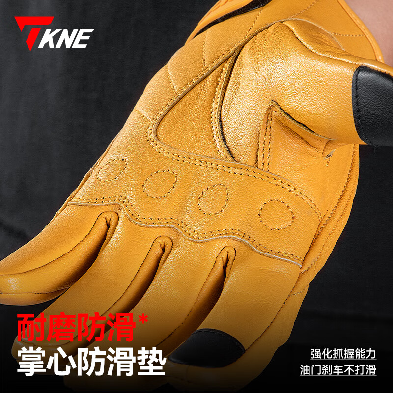 TKNE autumn and winter motorcycle gloves windproof and warm sheepskin retro KP10/brown winter style-velvet XL