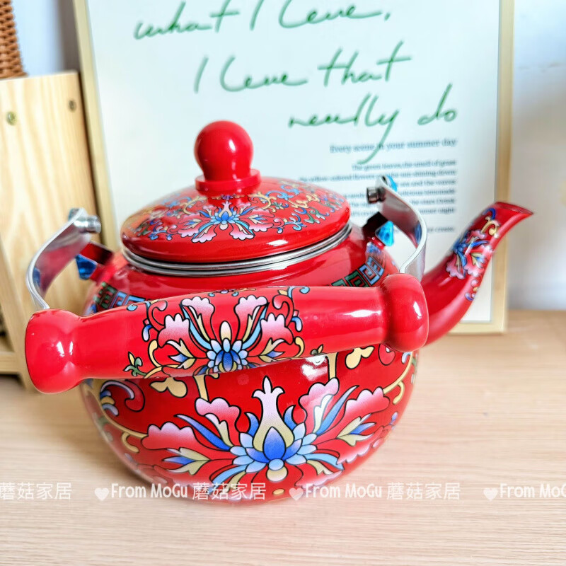 NAOISKEY Naoski Red Hook Lotus kettle thickened 2.5L large capacity enamel enamel old-fashioned kettle for cooking milk tea and boiling water Red Hook Lotus kettle capacity 2.5L