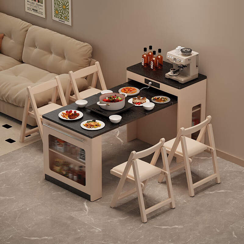 Isabel small apartment folding dining table and sideboard integrated living room wall-mounted ultra-thin narrow storage cabinet solid wood guide table cabinet dining table single table丨embedded bull socket takes up only 0.36