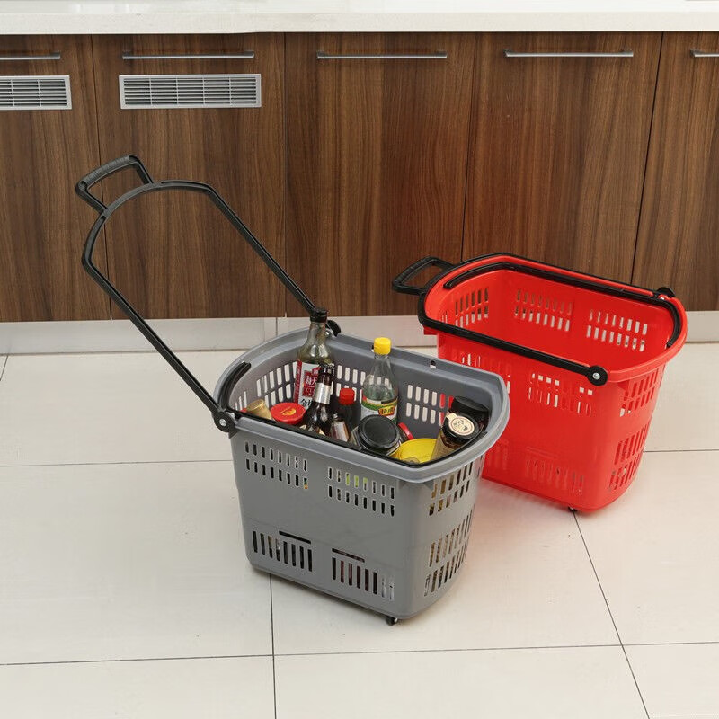 Supermarket shopping basket trolley with wheels mall shopping basket shopping box hand basket shopping basket plastic shopping basket blue thickened length 51 cm wide 8 cm high 8 cm red thickened length 51 cm wide 38 cm high 38 cm