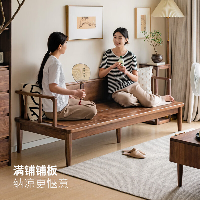 Genji Muyu solid wood winter and summer Arhat couch new Chinese style day-bed sofa oak walnut color 2m Arhat bed smoked chestnut brown