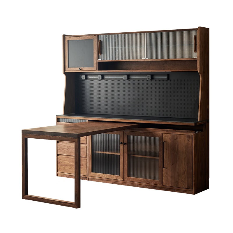 Nanchang black walnut sideboard and dining table can be rotated against the wall for small apartments and can be embedded in the dining table storage cabinet and tea cabinet. Black walnut 1.6M
