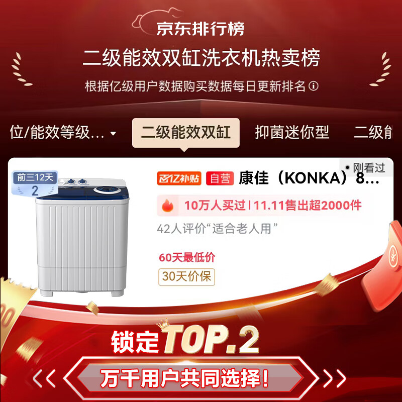 Konka semi-automatic double barrel double cylinder pulsator washing machine 8kg + 5.5kg large capacity dehydration dryer trade-in home appliances home appliances subsidy XPB80-752S