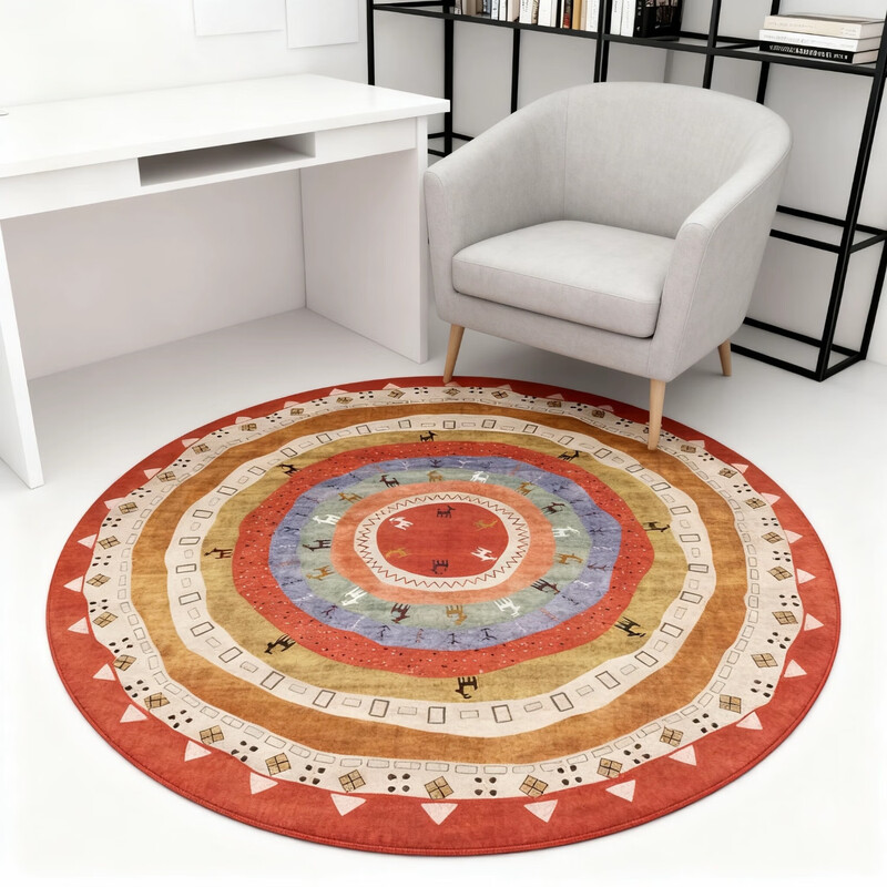 Oulens round carpet light luxury style high-end living room floor mat coffee table blanket bedroom door sofa bedside blanket washable Nordic Red round 100cm*100cm washable without fading