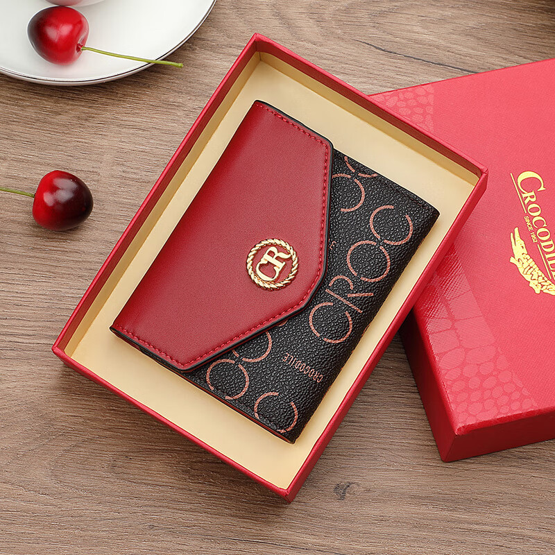 Crocodile shirt New Year's gift fashionable contrasting color wallet short style women's presbyopia lightweight and compact three-fold ticket holder card bag