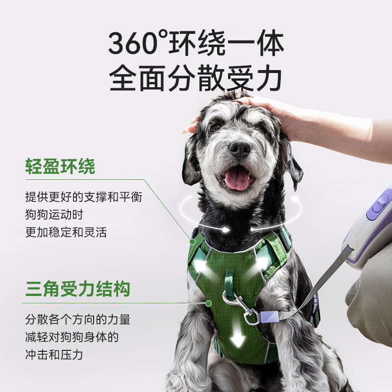 Hippie dog (hipidog) dog leash double-ring buckle harness small and medium-sized dog Schnauzer outdoor safety and explosion-proof harness dog walking leash Tian Green L (recommended weight 29-45 pounds)