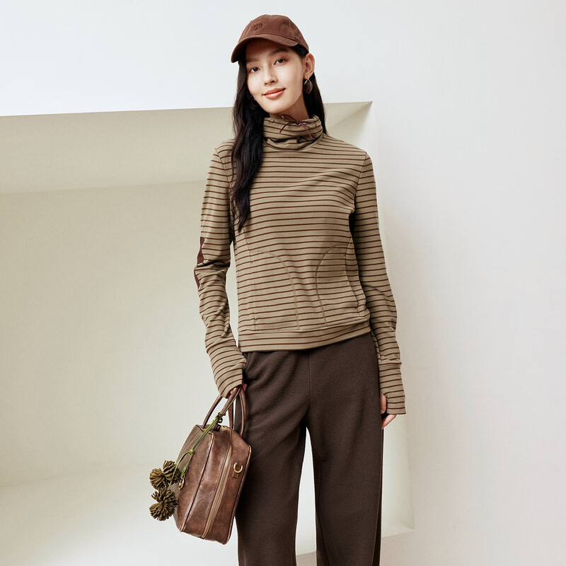 FIRSTSTATION FS Fashion High Collar Striped Slim Long Sleeve Bottoming Shirt Women's 25 Winter New Style 5521A Green M