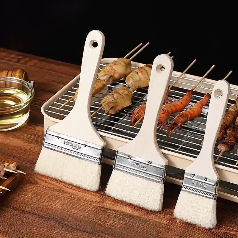 Kelibang Wool Brush Wooden Handle Mixed Bristle Paint Brush Interior Decoration Traceless Paint Latex Paint Brush Barbecue Brush Soft Bristle Cleaning Brush 4 Inches 2 Pack KB3207