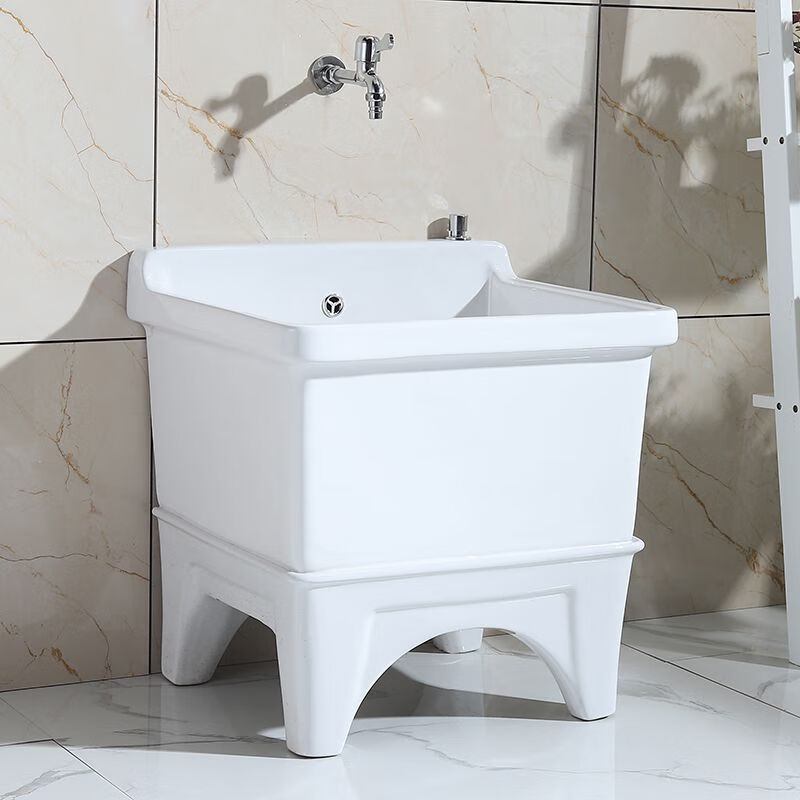 Mopeng mop pool integrated basin ceramic balcony mop pool large square long mop washing wide mop basin table-controlled automatic sink 36 cm manual high-bend faucet