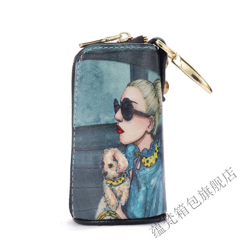 YUNFAN bucket key bag for women, cute cartoon key bag, creative home key cover, multi-functional universal protective cover for men, purple background elephant