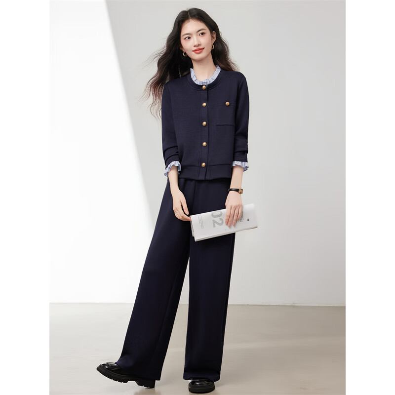 Xinfeiyu contrasting color splicing T-shirt casual two-piece set for women 2025 autumn new design sports style fashion suit