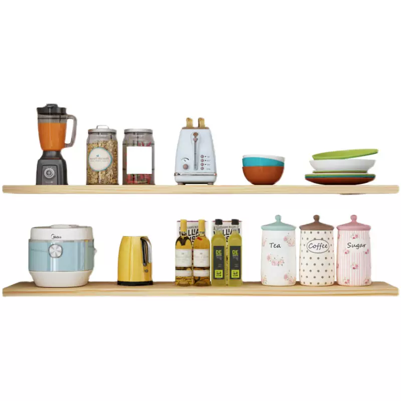 Yusenyi free wall-mounted wall storage rack wall partition solid wood one-word kitchen punch bookshelf wall shelf storage shelf wooden board length 60cmx width 10cm with 2 brackets light walnut color