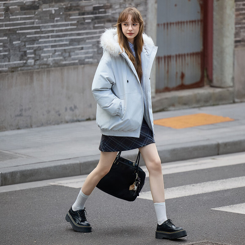 TonLion 2025 winter women's left chest embroidery detachable simulated fur hooded one-hand long down jacket